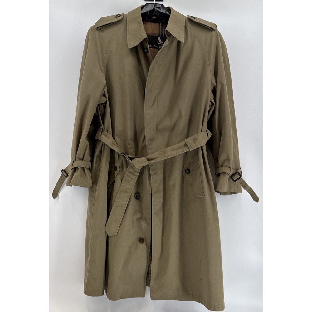 Gleneagles Vintage Long Trench Overcoat Double Breasted Men‎ Size 46R Khaki